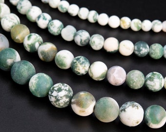 Tree Agate, Green White Natural Gemstone 4/6/8/10mm Frosted Round Loose Beads - Details in Description