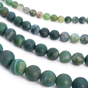 Moss Agate, Green Natural Gemstone 4/6/8/15mm Frosted Round Loose Beads - Details in Description