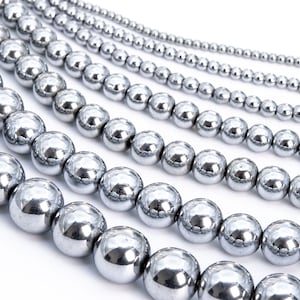 Hematite, Silver Electroplated Stone 2/3/4/6/8/10/12mm Smooth Round Loose Beads - Details in Description