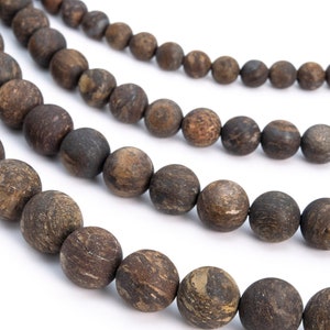 Bronzite, Coffee Brown Natural Gemstone 15mm Frosted Round Loose Beads - Details in Description