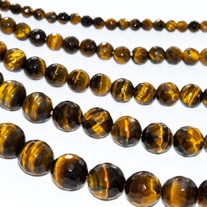 Tiger Eye, Yellow Hawk Eye Natural Gemstone 6/8/10/12mm Faceted Cut Round Loose Beads - Details in Description