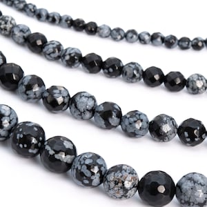 Snowflake Obsidian, Natural Gemstone 4/8/10/12mm Faceted Cut Round Loose Beads - Details in Description
