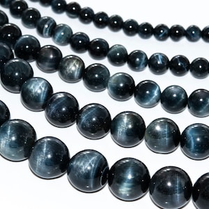 Tiger Eye, Blue Hawk Eye Natural Gemstone 6/8/10/12mm Smooth Round Loose Beads - Details in Description