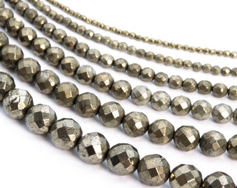 Pyrite, Dull Copper Natural Gemstone 2/3/4/6/8/10mm Faceted Cut Round Loose Beads - Details in Description