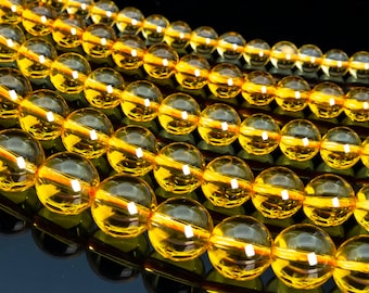 Citrine, Yellow Treated Stone 6/8mm Smooth Round Loose Beads - Details in Description