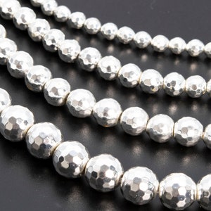 Hematite, White Gold Electroplated Stone 6/8/10/12mm Faceted Cut Round Loose Beads - Details in Description