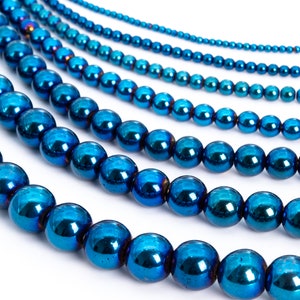 Hematite, Blue Electroplated Stone 3/4/6/8/10/12mm Smooth Round Loose Beads - Details in Description