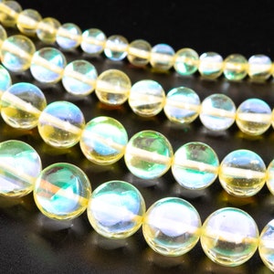 Mystic Aura Quartz, Lemon Yellow 8/10mm Smooth Round Loose Beads - Details in Description