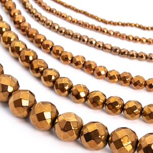 Hematite, Red bronze Electroplated Stone 2/3/4/6/8mm Faceted Cut Round Loose Beads - Details in Description