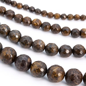 Bronzite, Coffee Brown Natural Gemstone 12mm Faceted Cut Round Loose Beads - Details in Description