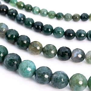 Moss Agate, Green Natural Gemstone 4/6/8/10/12mm Faceted Cut Round Loose Beads - Details in Description