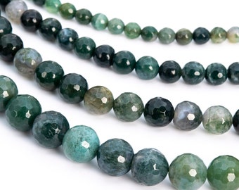 Moss Agate, Green Natural Gemstone 4/6/8/10/12mm Faceted Cut Round Loose Beads - Details in Description