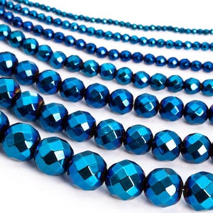 Hematite, Blue Electroplated Stone 2/3/4/6/8mm Faceted Cut Round Loose Beads - Details in Description