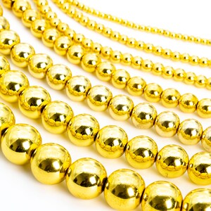 Hematite, Bright Gold Electroplated Stone 2/3/4/6/8/10/12mm Smooth Round Loose Beads - Details in Description