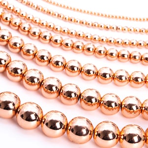 Hematite, Bright Rose Gold Electroplated Stone 2/3/4/6/8/10/12mm Smooth Round Loose Beads - Details in Description