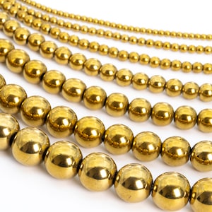 Hematite, Gold Electroplated Stone 2/3/4/6/8/10/12mm Smooth Round Loose Beads - Details in Description