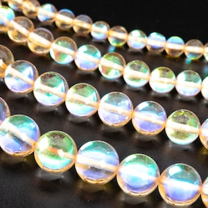 Mystic Aura Quartz, Orange 8/10mm Smooth Round Loose Beads - Details in Description