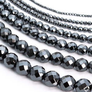 Hematite, Black Natural Gemstone 2/3/4/6/8/10mm Faceted Cut Round Loose Beads - Details in Description