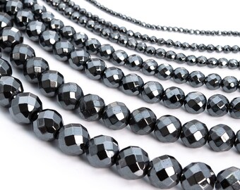 Hematite, Black Natural Gemstone 2/3/4/6/8/10mm Faceted Cut Round Loose Beads - Details in Description