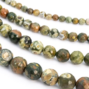 Rainforest Rhyolite, Natural Gemstone 6/8/10/12mm Faceted Cut Round Loose Beads - Details in Description