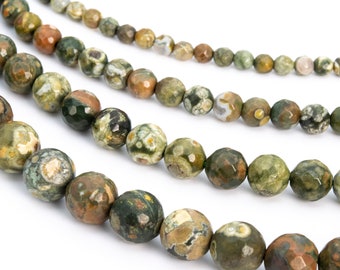 Rainforest Rhyolite, Natural Gemstone 6/8/10/12mm Faceted Cut Round Loose Beads - Details in Description