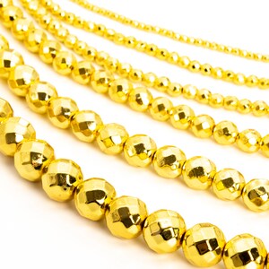 Hematite, Bright Gold Electroplated Stone 2/3/4/6/8/10/12mm Faceted Cut Round Loose Beads - Details in Description