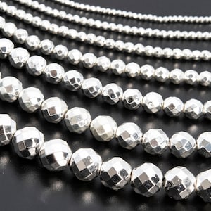 Hematite, White Gold Electroplated Stone 2/3/4/6/8/10/12mm Faceted Cut Round Loose Beads - Details in Description