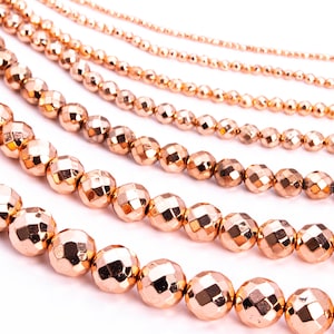Hematite, Bright Rose Gold Electroplated Stone 2/3/4/6/8/10/12mm Faceted Cut Round Loose Beads - Details in Description