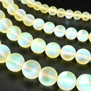 Mystic Aura Quartz, Lemon Yellow 6/8/10/12mm Frosted Round Loose Beads - Details in Description