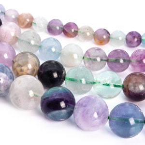 Fluorite, Multicolor Natural Gemstone 8/10mm Smooth Round Loose Beads - Details in Description