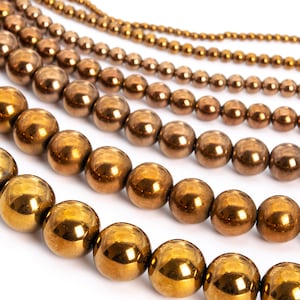 Hematite, Red bronze Electroplated Stone 3/4/6/8/12mm Smooth Round Loose Beads - Details in Description