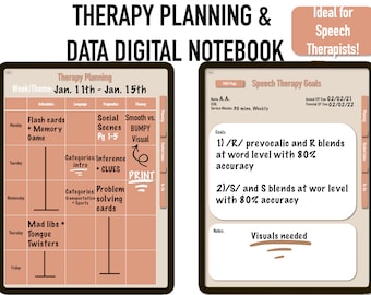 Planificador de cuadernos digitales para el habla, el trabajo, la fisioterapia, la meta, los datos y la lista de tareas pendientes para GoodNotes Tono natural