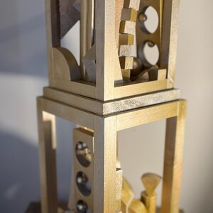 WISHFUL CONFECTION Abstract Wood Birthday Cake Gold Golden Sculpture Bricolage Assemblage Art Rotating Modern Art Statement Piece Original