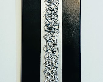 Minimalist Black and Silver Textured Abstract Art, 3D Mixed Media on Canvas