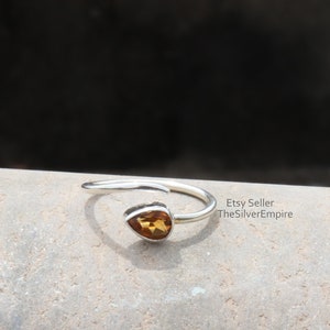 Natural Citrine Ring, 925 Sterling Silver Ring, Citrine Pear Faceted Gemstone Ring, Citrine Jewelry&#39; Women Ring, Gifts For Her