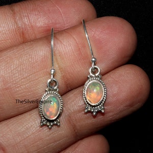 Natural Ethiopian Opal Earrings - 925 Sterling Silver Earrings - October Birthstone - Opal Jewelry - Handmade - Oval Cabochon - Gift For Her