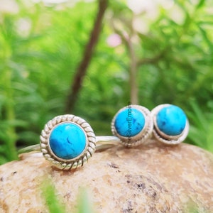 Turquoise Jewelry Set, Turquoise Combo, Gemstone Silver Jewelry Set, Turquoise Ring, Turquoise Earring, December Birthstone, Handmade Set