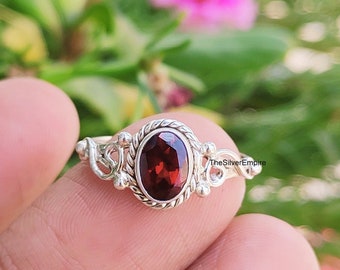 Natural Red Garnet Ring - 925 Sterling Silver Ring - January Birthstone Ring - Red Garnet Jewelry - Handmade - Jewelry - Gifts For Her