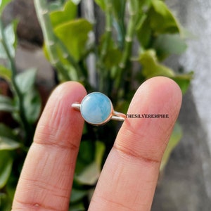 Larimar Ring - Natural Larimar Ring - 925 Sterling Silver Ring - Handmade - March Birthstone - Round Gemstone Ring - Jewelry - Gift For Her