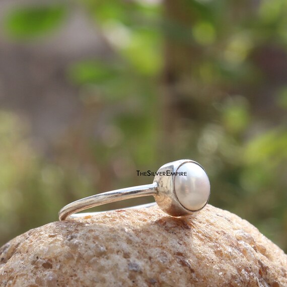 Pearl Silver Ring Natural Gemstone Handmade 925 Sterling Silver