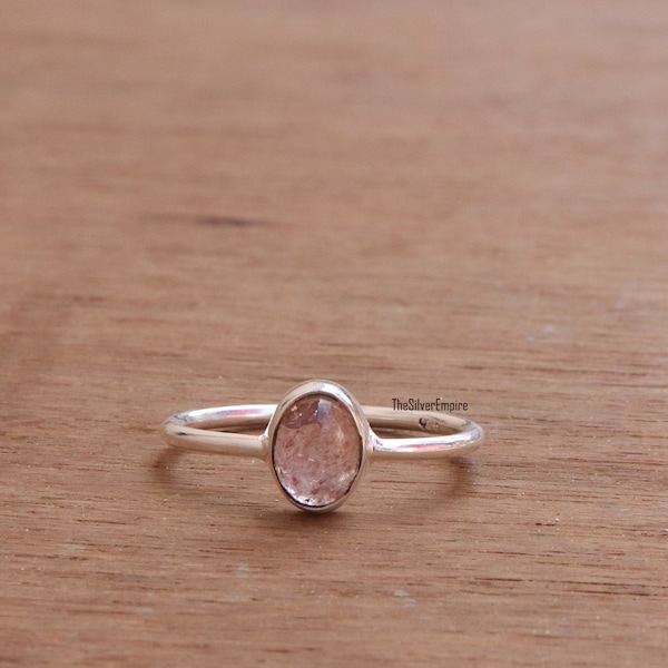 Bague fraise rose naturelle - bague en argent sterling 925 - fait main - bague quartz rose fraise - bague ovale - bague pour femme - cadeau pour elle