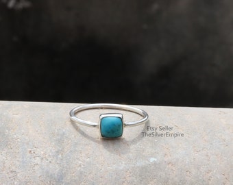 Natural Turquoise Ring, 925 Sterling Silver Ring, Turquoise Cushion Cabochon Gemstone Ring, Simple Ring, Turquoise Jewelry, Gift For Her