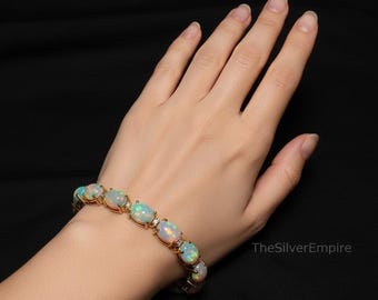 925 Sterling Silver Bracelet, Ethiopian Opal Bracelet, Opal Bracelet, October Birthstone, Tennis Bracelet, Gift For Her, Gemstone Bracelet,