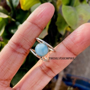 Larimar Ring - Natural Larimar Ring - 925 Sterling Silver Ring - Handmade - March Birthstone - Round Gemstone Ring - Jewelry - Gift For Her