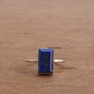 Natural Lapis Lazuli Ring - 925 Sterling Silver Ring - Handmade - September Birthstone Ring - Rectangle Cut - Ring For Women - Gift For Her