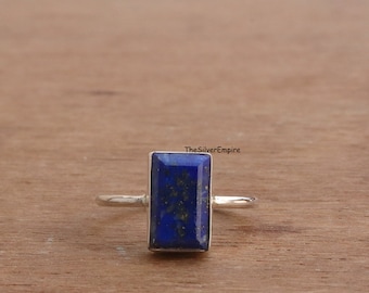Handmade Rectangle Lapis Lazuli Ring: 925 Sterling Silver, September Birthstone