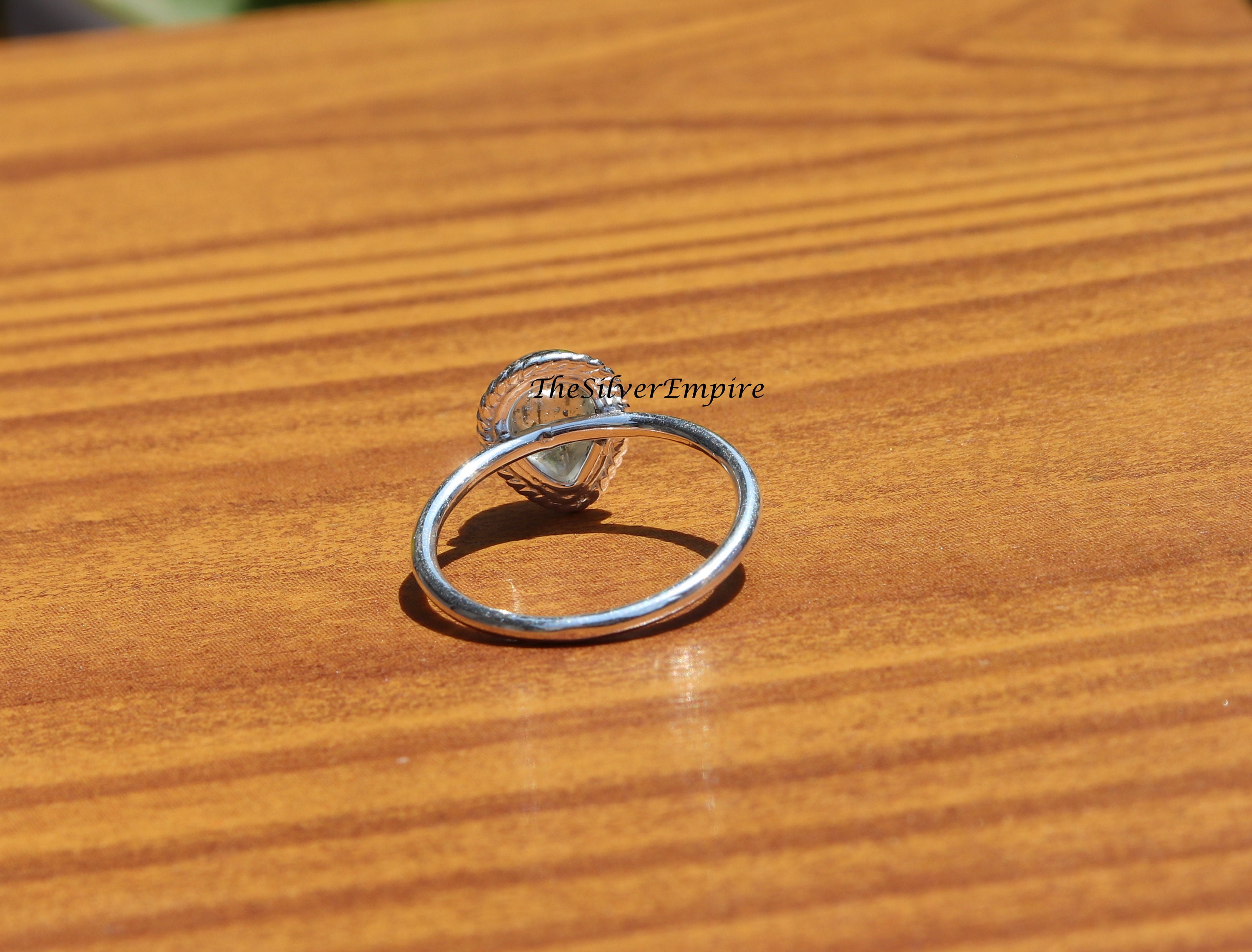 ハンドメイドペアーハーキマーダイヤモンドリング：925スターリング