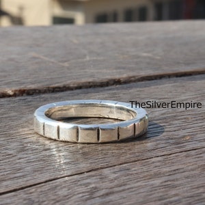 Sterling Silver Baguette Ring - Handmade Unisex Band