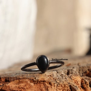 Natural Black Onyx Ring - 925 Sterling Silver Ring - Black Plated - Handmade - December Birthstone - Pear - Ring For Love - Gifts For Her