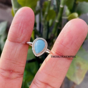 Handmade Pear Larimar Ring: 925 Sterling Silver, March Birthstone